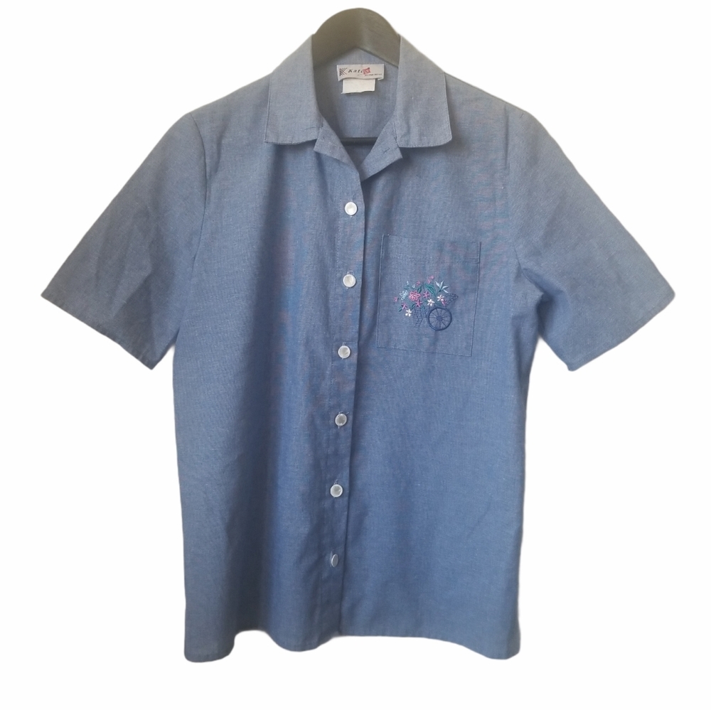 Women's chambray short sleeve button front top